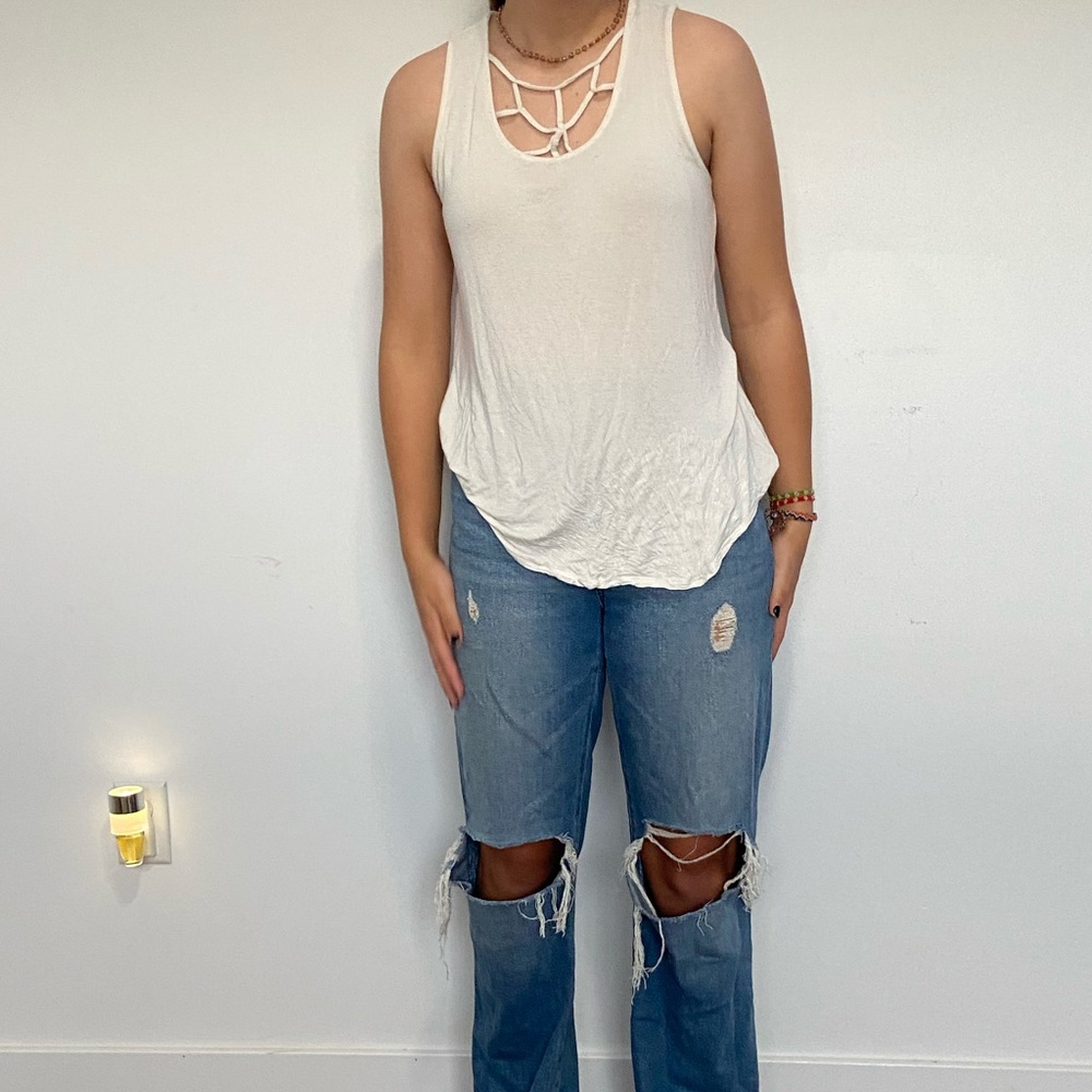 White cutout tank top